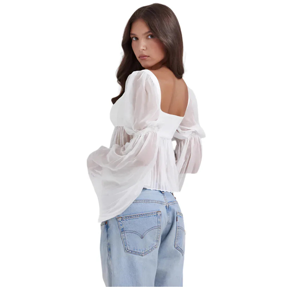 Sweet Elegant Long Sleeve Square Collar Top