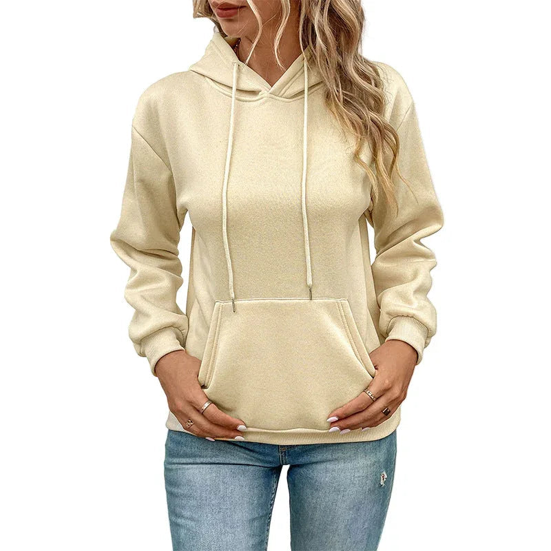 Long Sleeve Solid Color Hoodie For Women