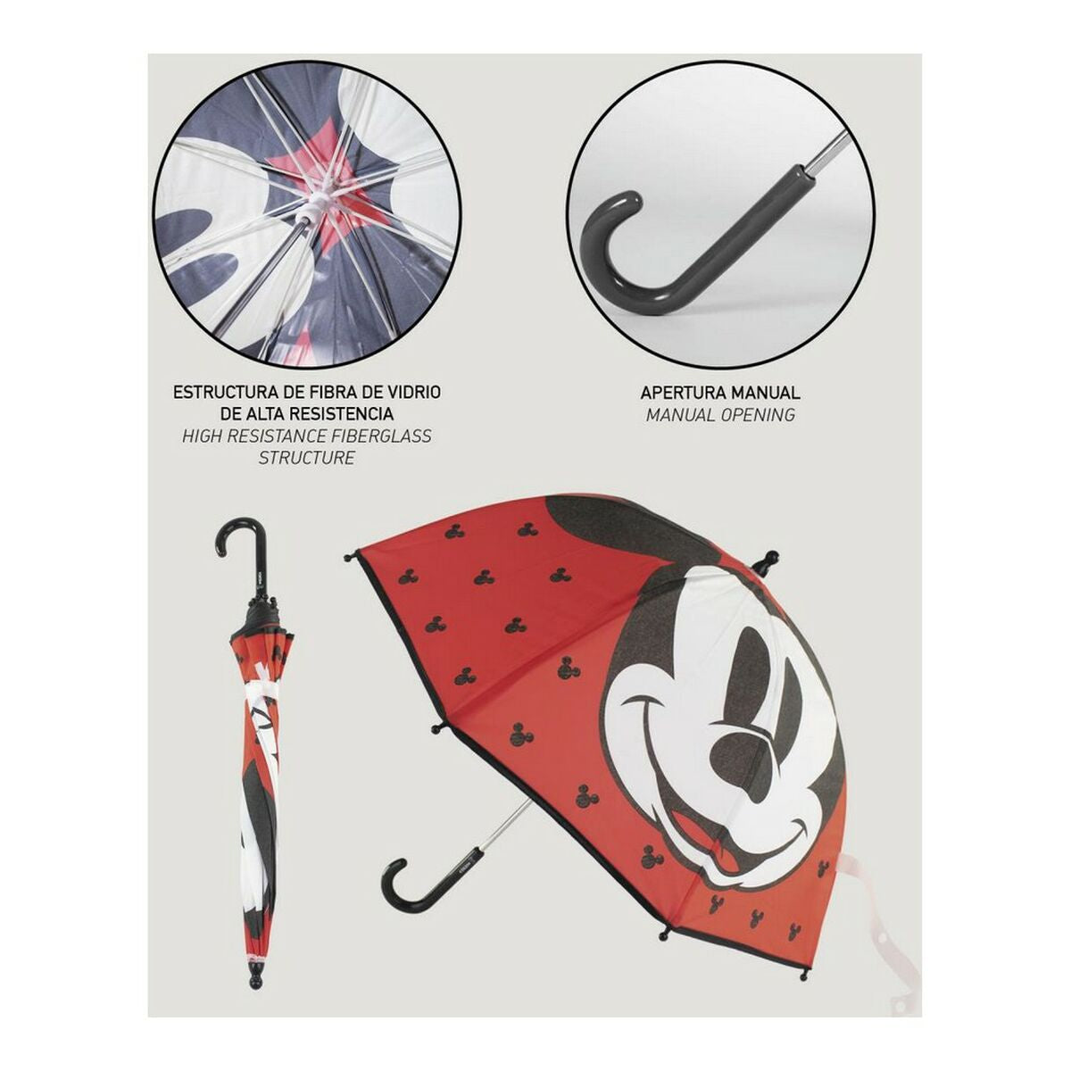 Paraply Mickey Mouse för barn, röd, EVA-material