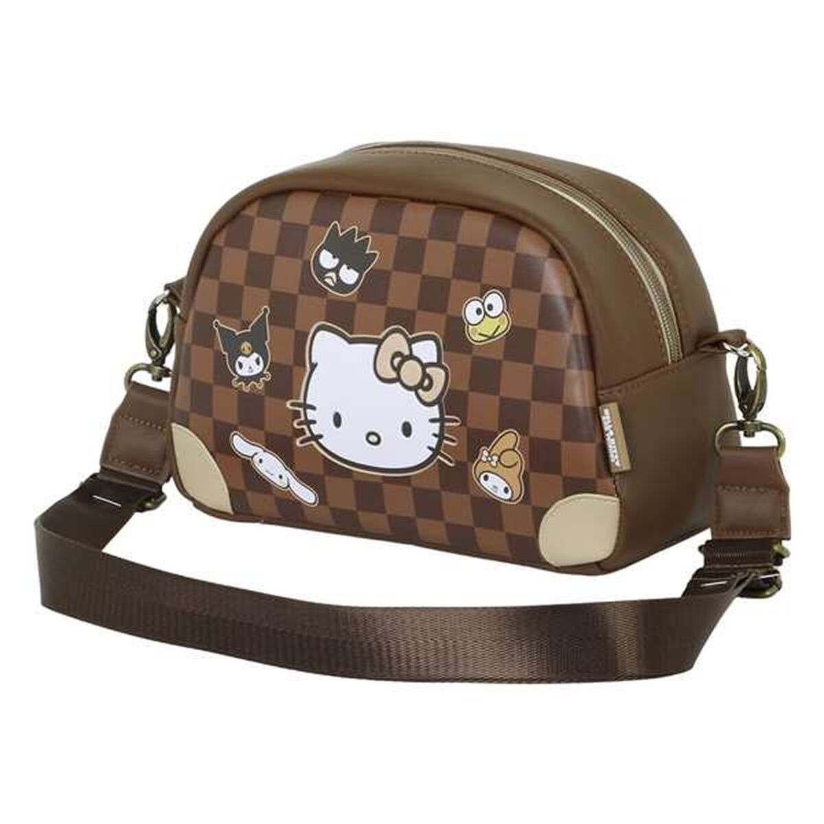 Axelväska Hello Kitty i PVC, justerbar rem, brun
