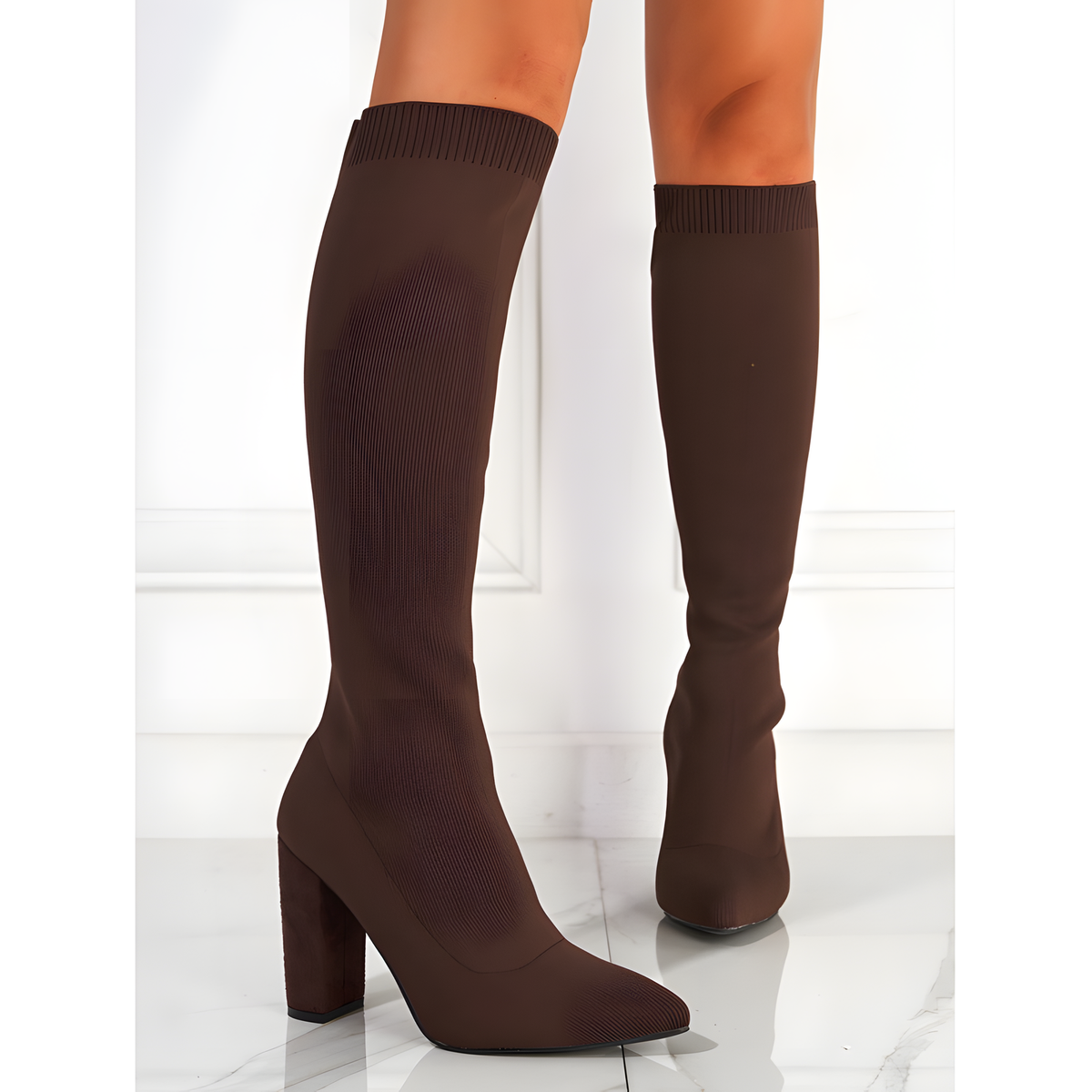 Stretch-Knit Block-Heel Boots