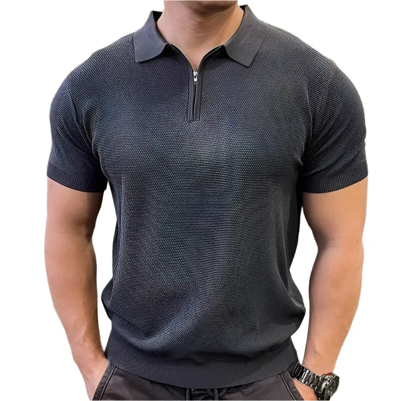 Summer Men's Casual Sports Zipper Polo Shirt
