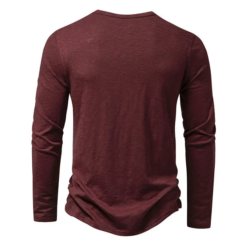 Men's Long-Sleeved T-Shirt Fashion Casual Solid Color Pullover Button Top Autumn And Spring Clothing