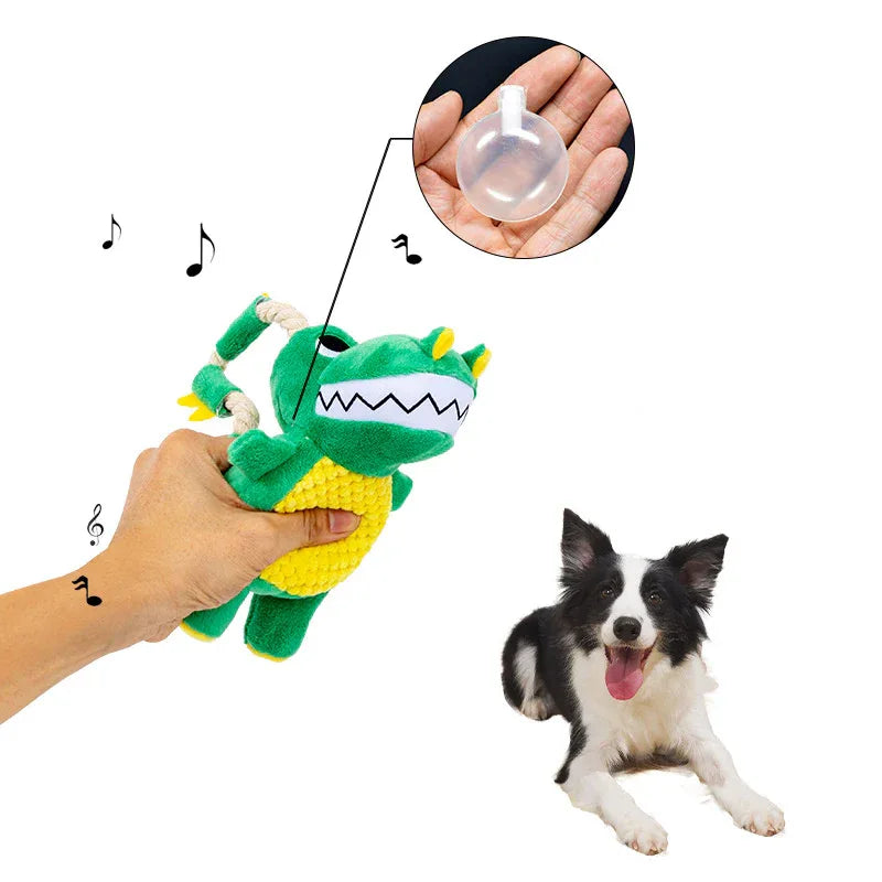 Pet Dog Plush Sounding Durable Soft interactive Dinosaur Shape Chew Toy With Squeaker