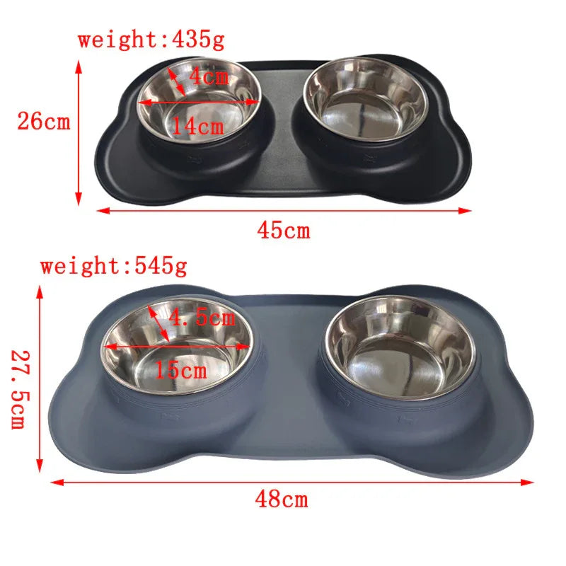 Large Silicone Pet Bowl Double Stainless Steel Dog Bowl