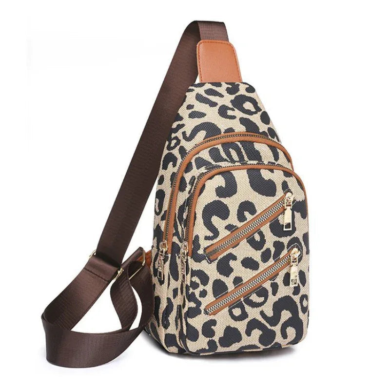 Leopard Print Sling Chest Bag With Headphone Jack Crossbody Shoulder Bag For Women