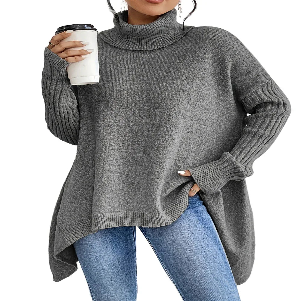 Irregular Turtleneck Sweater Winter Loose Long Sleeve Knitted Tops Leisure Warm Pullover Sweater Women's Clothing