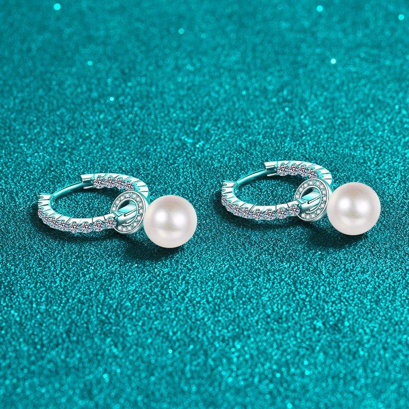 925 Sterling Silver Freshwater Pearl Inlaid Moissanite Earrings For Women