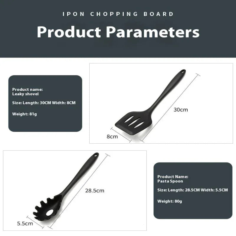 Non-Stick Silicone 10 Pieces Baking Kitchen Black Utensils Cooking Tools
