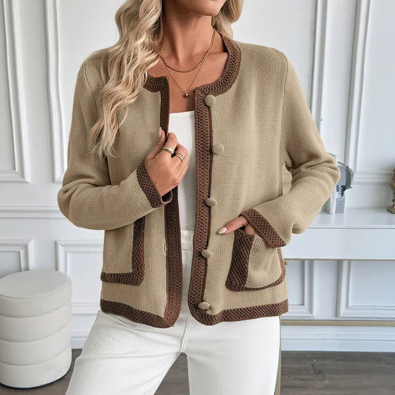Contrast Color Knitted Cardigan Women's Sweater