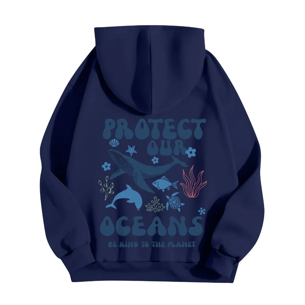 Women's Stylish And Lightweight Long Sleeve Save Our Oceans Pullover Hoodies