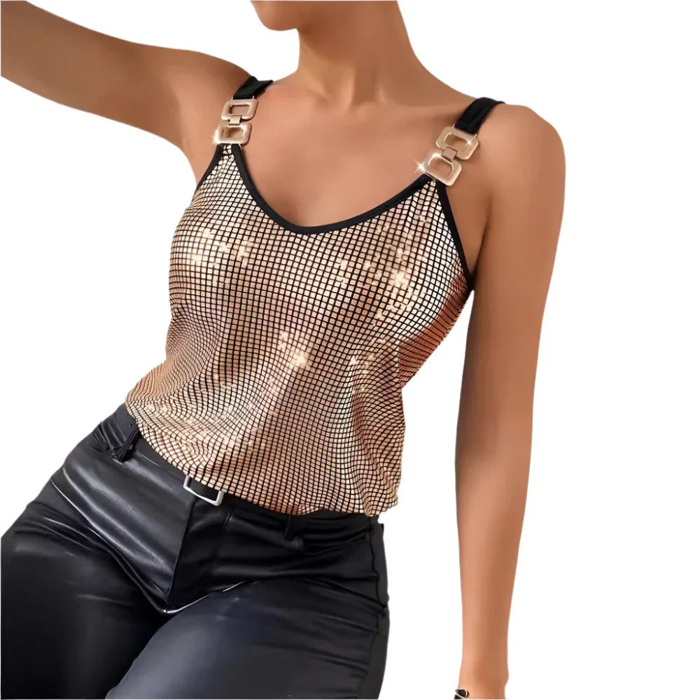 Summer Sequined Suspender Chain Vest Top Women's Clothing