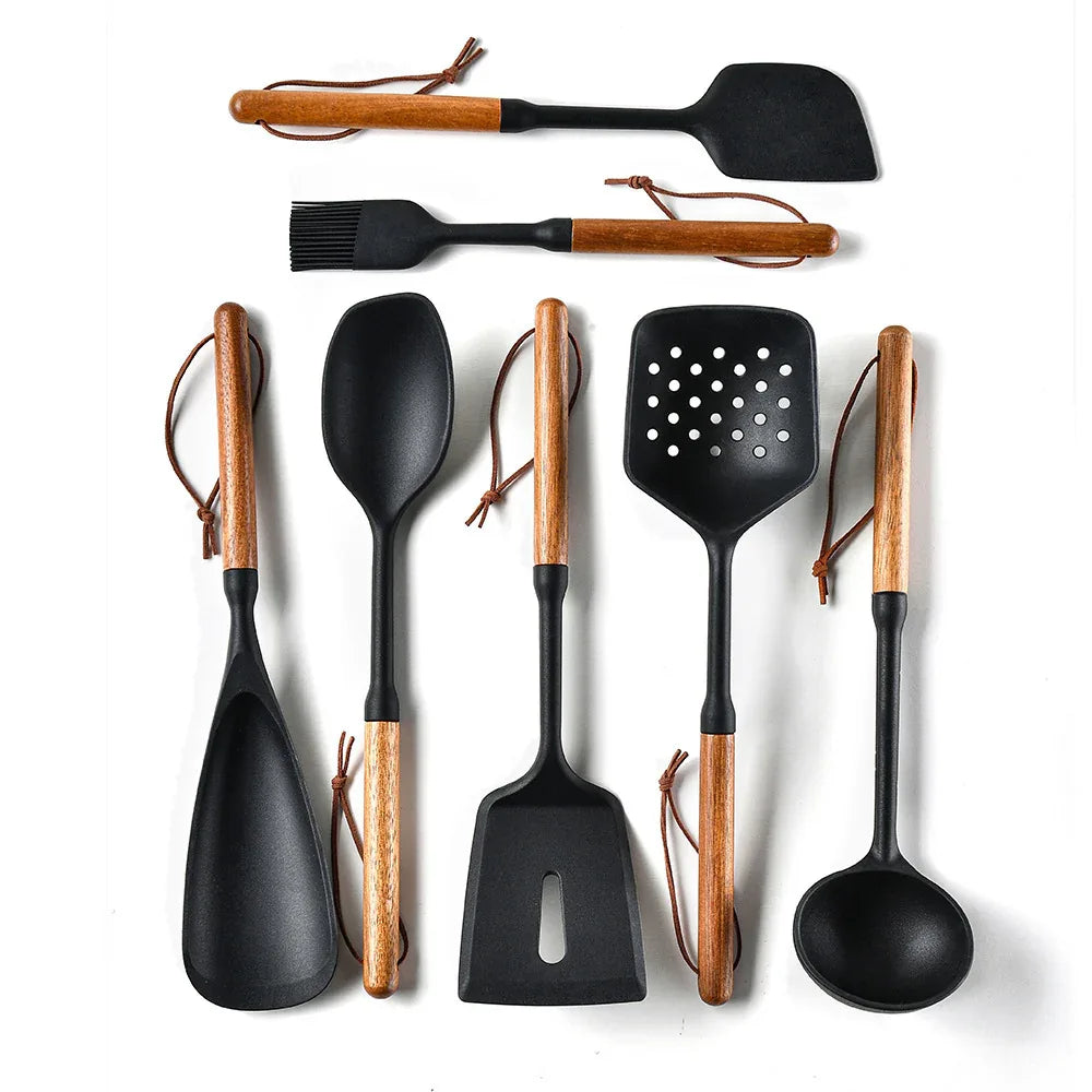 Wooden Handle Silicone Spatula Kitchenware Suit High Temperature Resistant Kitchen Utensil Tools