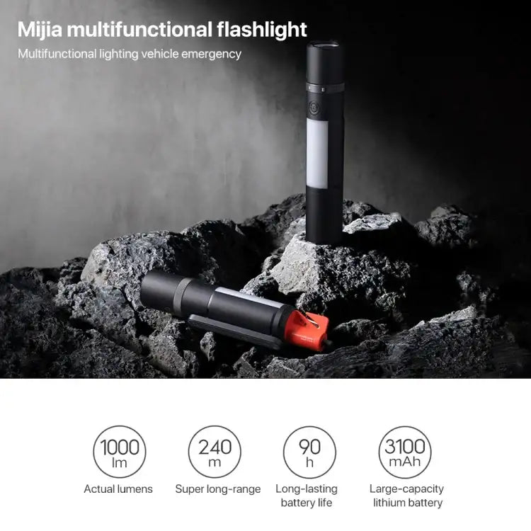 Multifunktionell Ficklampa 1000LM med Fönsterkross, Skärare och Magnetfäste