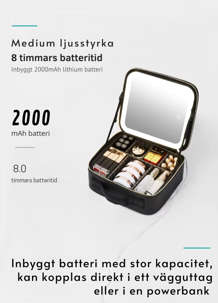 Sminkväska med spegel &amp; LED – Rymlig make-upväska för resa (Small/Large)