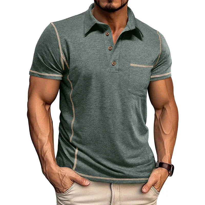 Short-Sleeved Lapel T-Shirt With Chest Pocket