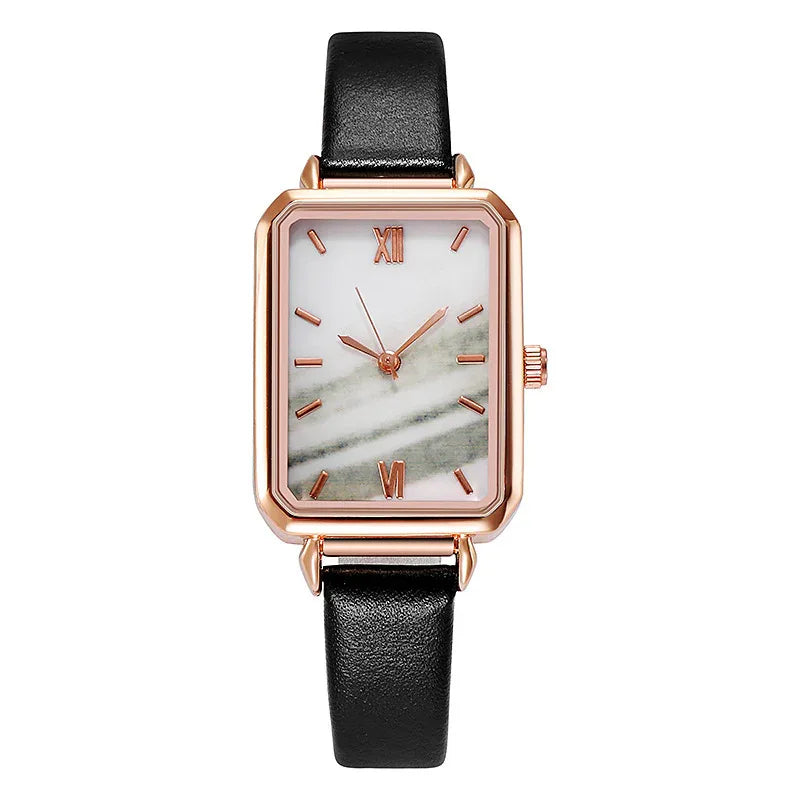 Retro Rectangular Women's Watch With Leather Strap