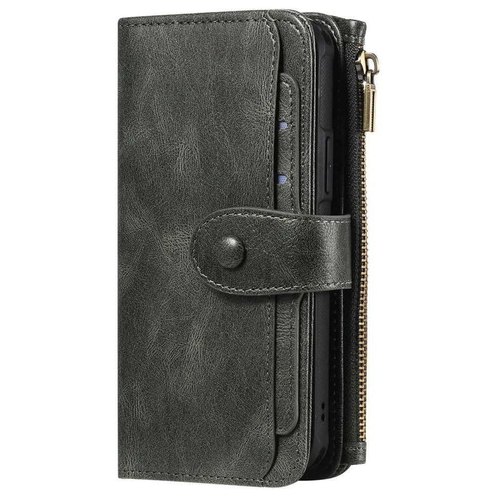 Leather Retro Phone Case Multi-Function Wallet With Magnetic Buckle Closing Method