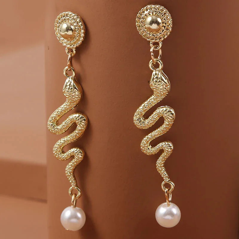 Ins Trend Creative Animal Snake Pearls Earrings Jewelry