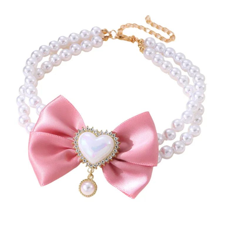 Cute Heart Shape Princess Style Pet Dog Cat Pearl Necklace