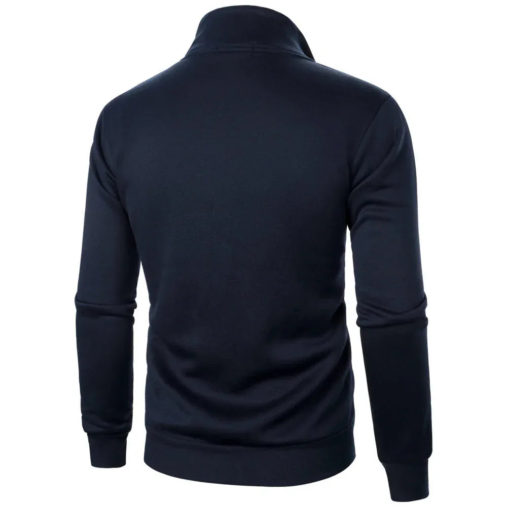 Stand Collar Cardigan Zipper Fleece Thickened Sweater Threaded Cuff Casual Sweatshirt
