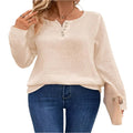 Women's Comfortable Long Sleeve Button Pullover Top T-Shirt