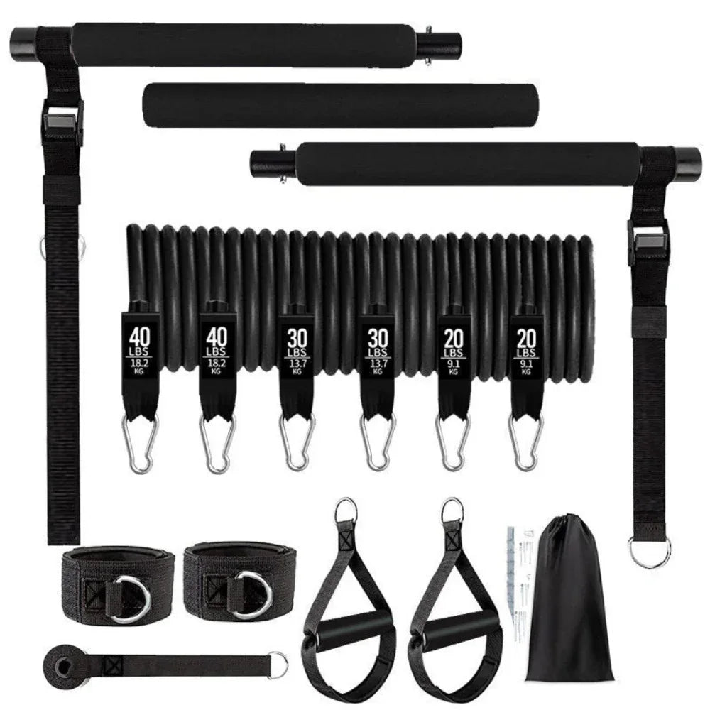 Fitness Workout Yoga Gymnastic Bar Reinforced Resistance Bands Pull Rope Set
