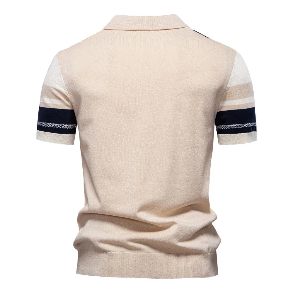 Men's Knitted Striped Short Sleeve Polo Shirt