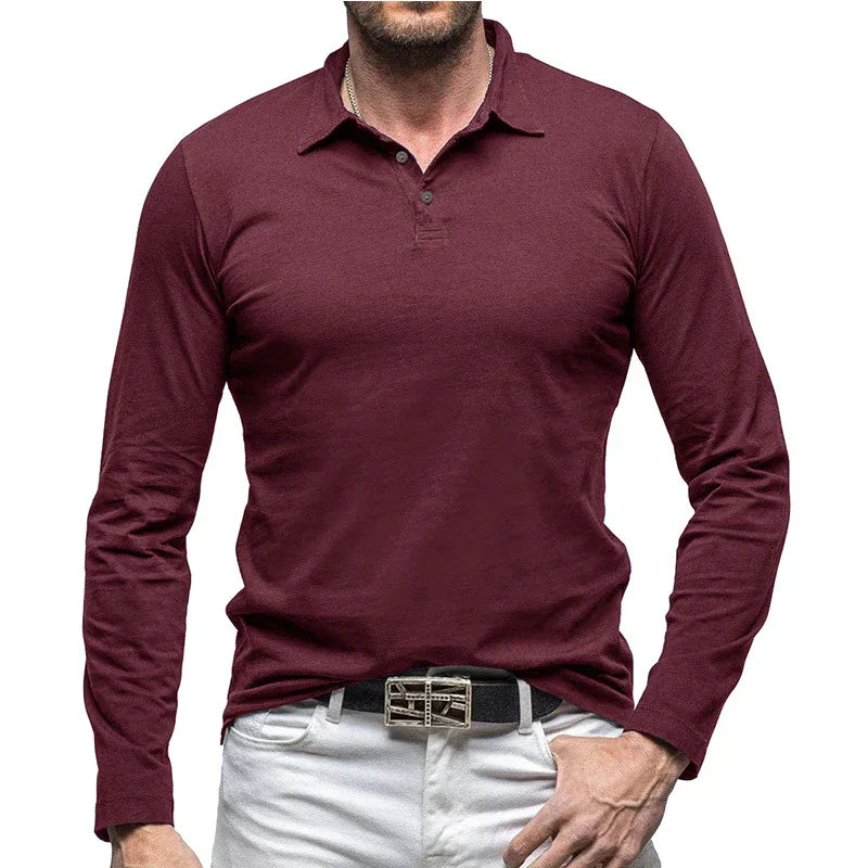 Retro Polo Shirt With Long Sleeves For Men