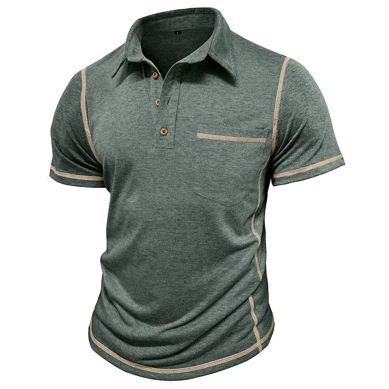 Short-Sleeved Lapel T-Shirt With Chest Pocket