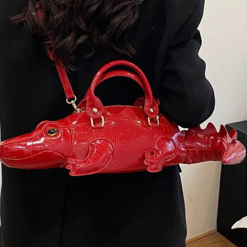 Women's Creative Funny Crocodile Shaped Leather Handbag