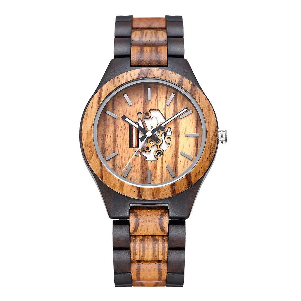 Men's Wooden Watch With 2035 Japanese Movement And Luminous Pointers