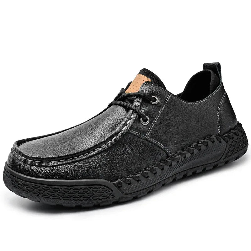 Men's Casual Leather Hand-Stitched Bottom Lightweight Low Top Shoes