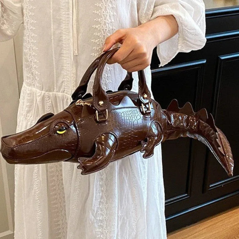 Women's Creative Funny Crocodile Shaped Leather Handbag