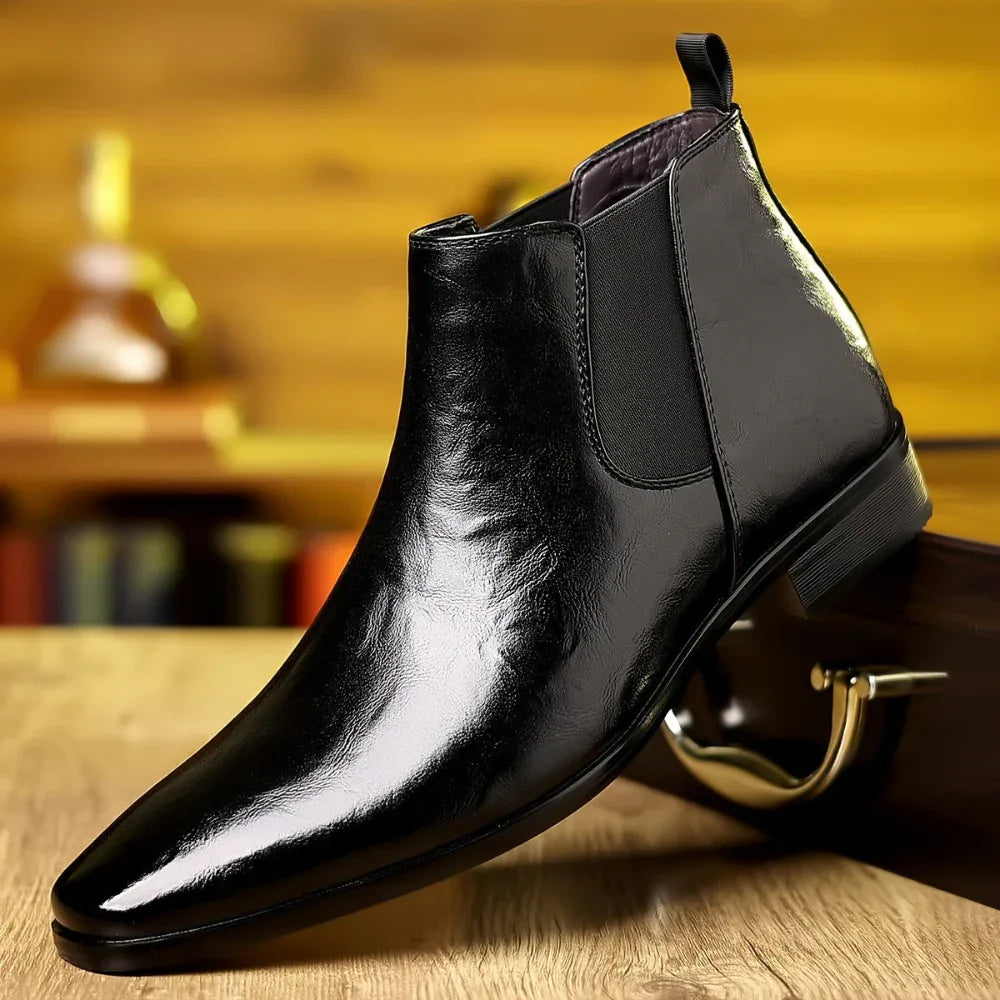 Leather Boots Breathable Lychee Pattern High-Top Shoes