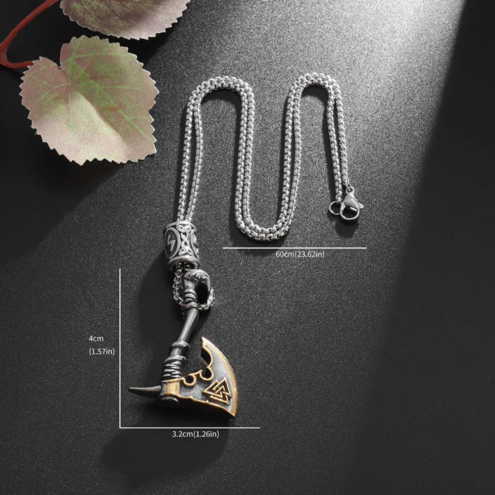 Creative Men's Stainless Steel Nordic Axe Pendant Norse Viking Pagan Necklace