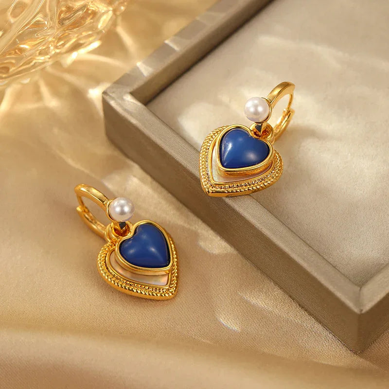 Natural Shell Klein Blue Loving Heart Earrings Clip For Women