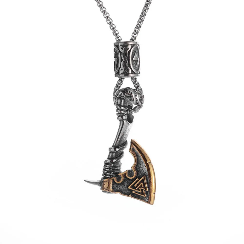 Creative Men's Stainless Steel Nordic Axe Pendant Norse Viking Pagan Necklace
