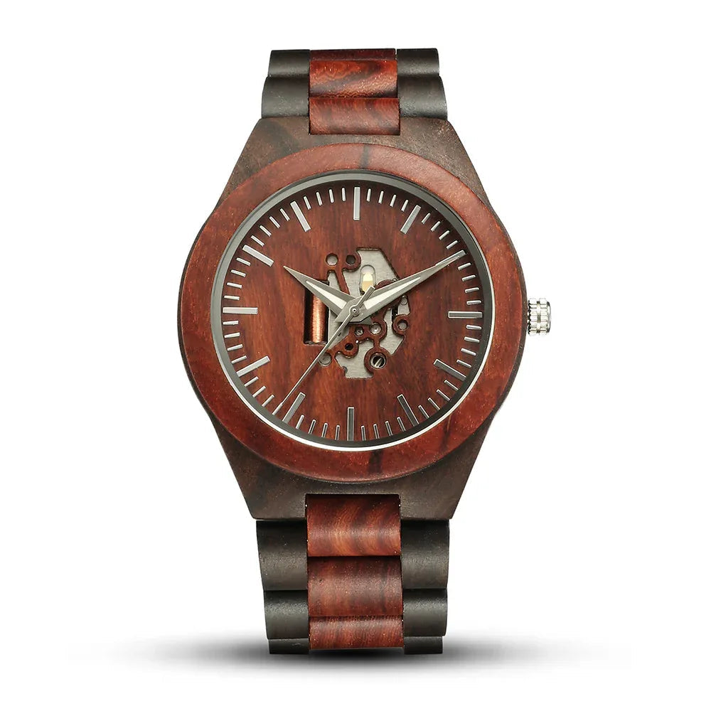 Men's Wooden Watch With 2035 Japanese Movement And Luminous Pointers