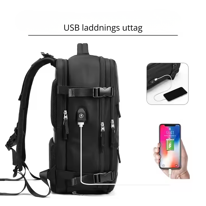 Reseryggsäck 35L, 180° öppning och skofack