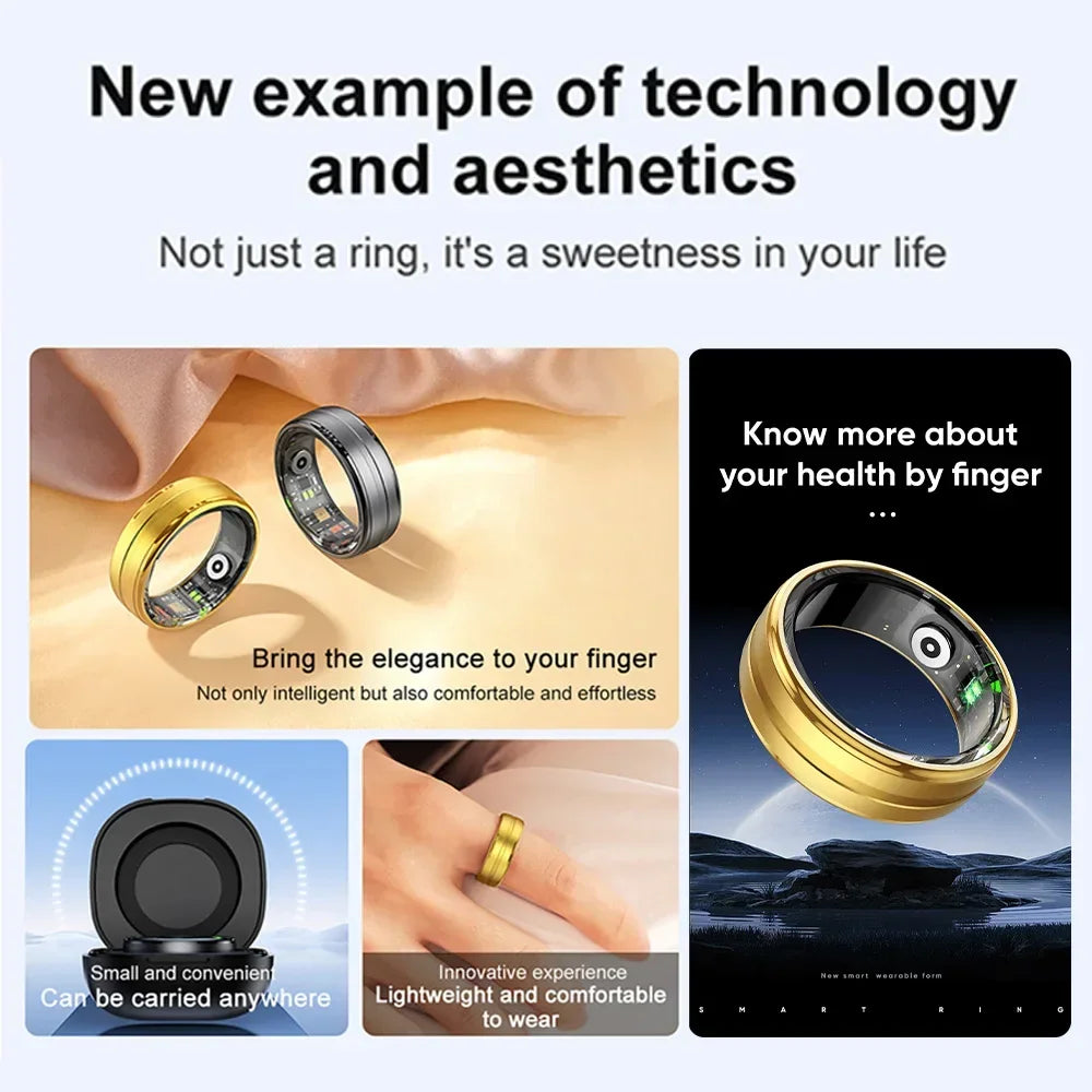 Smart Ring with Charging Case for Men Women Heart Rate and Blood Oxygen Monitor Waterproof Sport