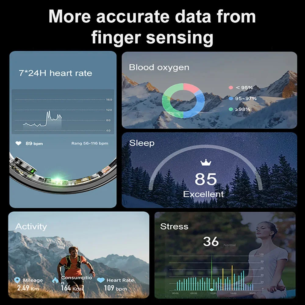 Smart Ring with Charging Case for Men Women Heart Rate and Blood Oxygen Monitor Waterproof Sport