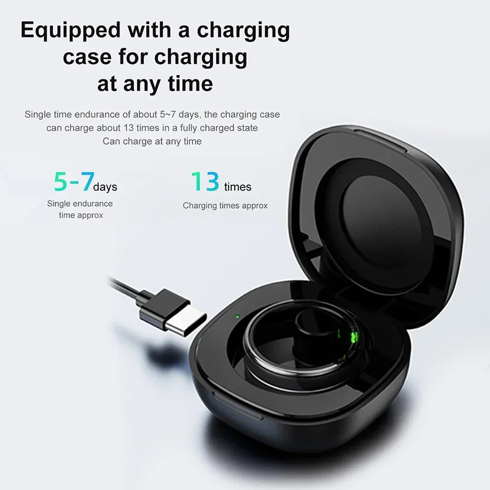 Smart Ring with Charging Case for Men Women Heart Rate and Blood Oxygen Monitor Waterproof Sport