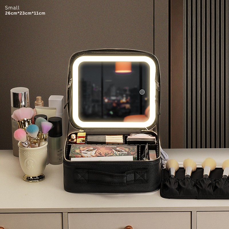 Sminkväska med spegel &amp; LED – Rymlig make-upväska för resa (Small/Large)