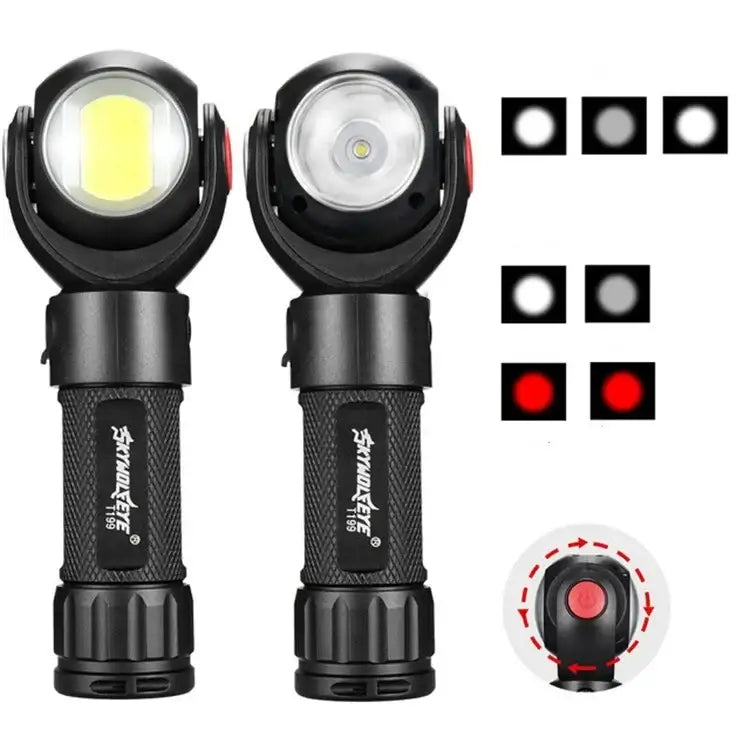 SKYWOLFEYE 360° Roterbar USB-Uppladdningsbar LED Ficklampa med Magnet och COB-arbetsljus