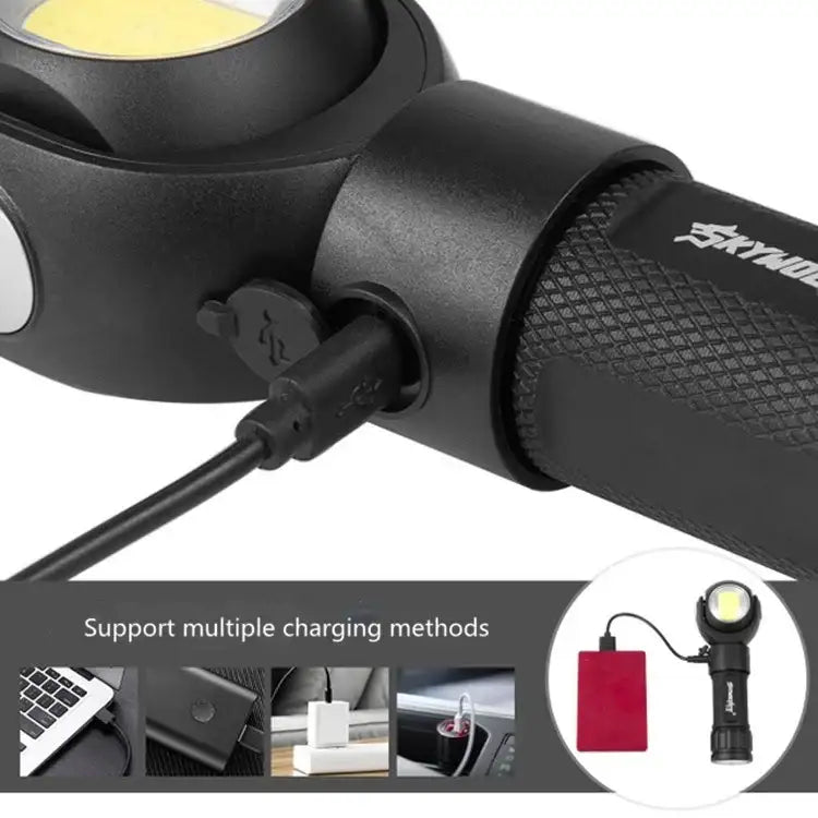 SKYWOLFEYE 360° Roterbar USB-Uppladdningsbar LED Ficklampa med Magnet och COB-arbetsljus