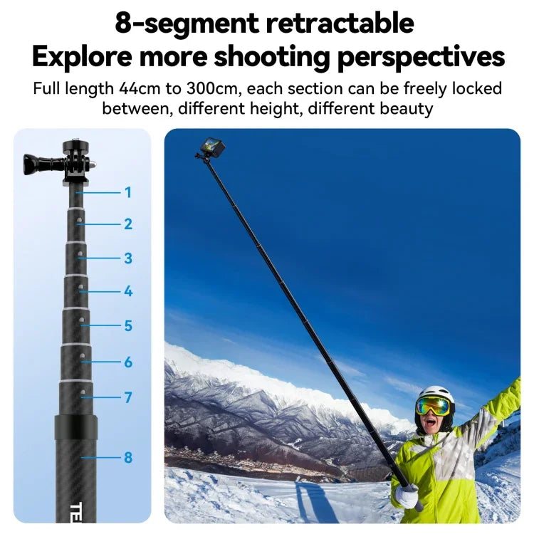 TELESIN 3M Kolfiber Selfie Stick Monopod med 1/4"-Gänga