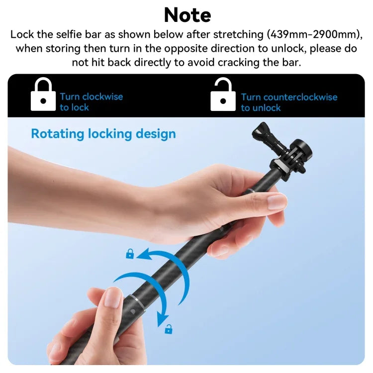 TELESIN 3M Kolfiber Selfie Stick Monopod med 1/4"-Gänga