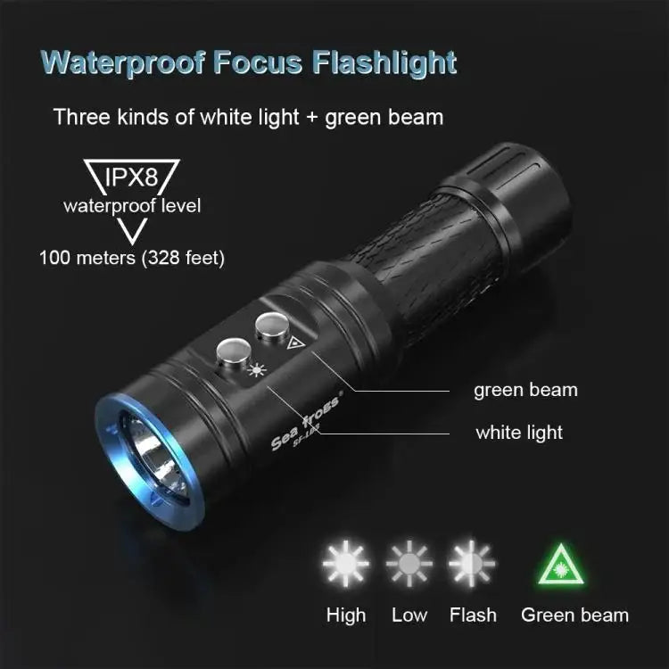 Sea Frogs SF-L03 – Vattentät Dykficklampa för Professionell Användning (1000 lm)