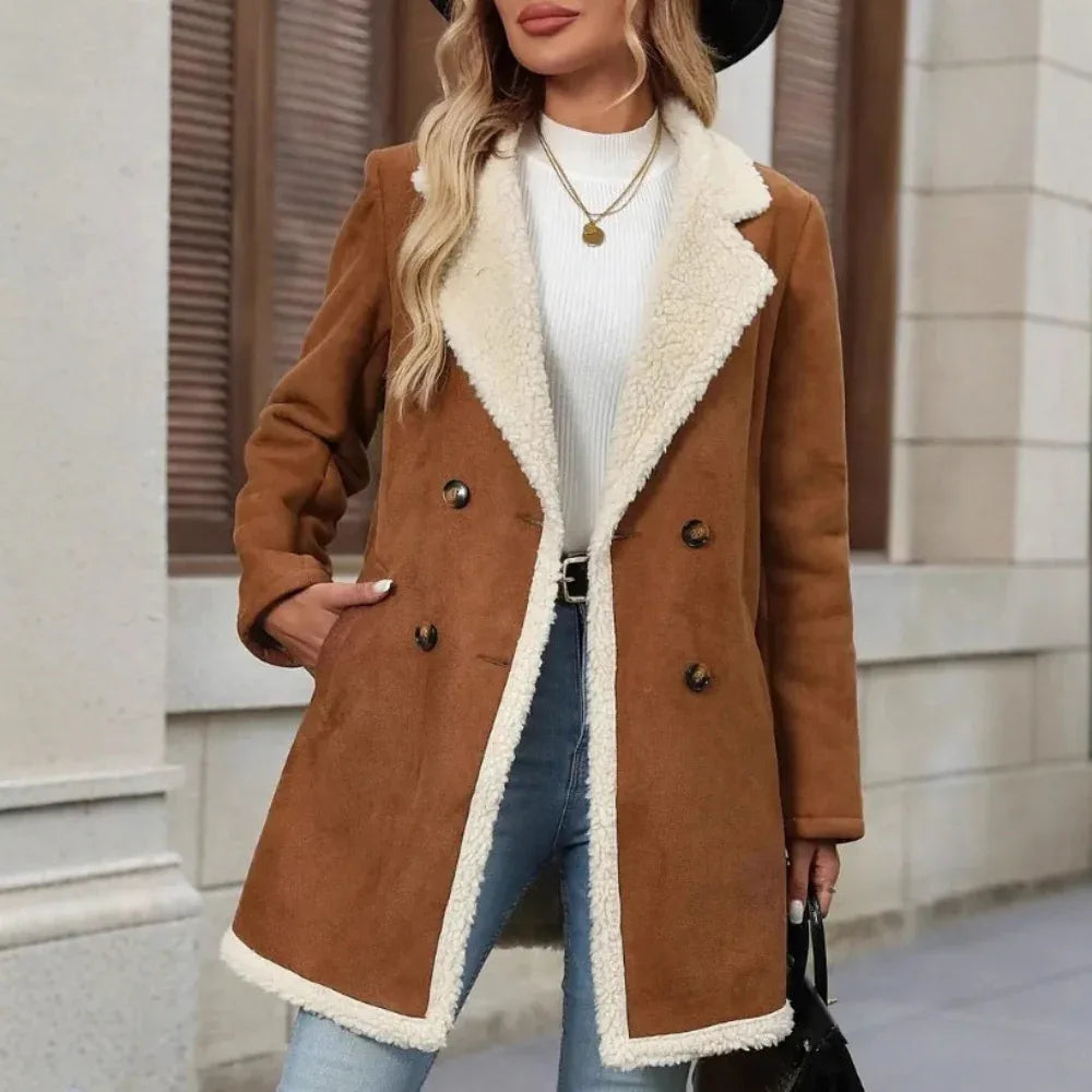 Fleece Suede Mid-Length Woolen Casual Warm Jacket Women's Coat